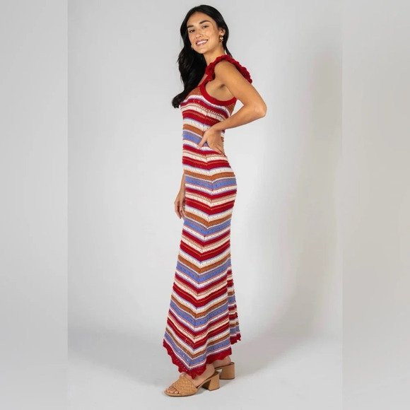 Lucca Fallon Crocheted striped Midi Dress With Ruffle Sleeves 33725 - Picture 3 of 13